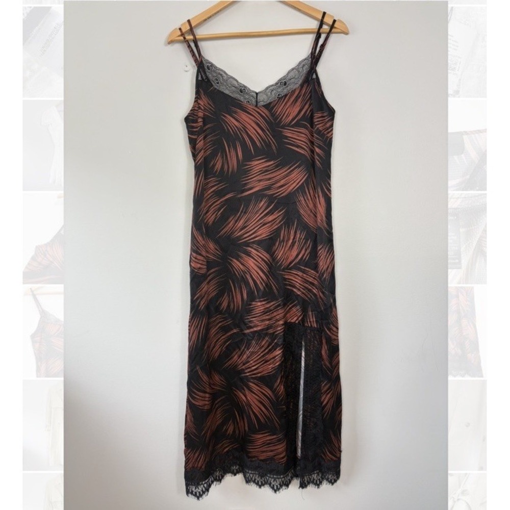 No. 6 Store Silk Slip Midi Dress Sz S Lace Trim Side Slit